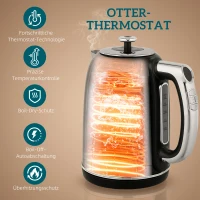 HOMCOM Wasserkocher- und Toaster-Set, LED-Anzeige, 1,7 Liter, 2200W, Retro-Design, Memory-Funktion, Schwarz(m-4)