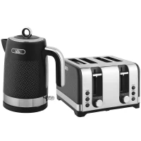 HOMCOM Sleek Textured Kettle and Four-Slice Toaster Set - Black(m-1)