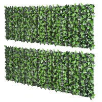 Outsunny Lot de 2 haies artificielles Feuilles de Laurier - Treillis Extensible - Brise-Vue canisse végétale Feuillage réaliste(m-12)