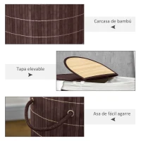 HOMCOM Cesto para Ropa Sucia de Bambú Capacidad de 100L Cesta para la Colada con 2 Compartimentos  62,5x37x60,5cm Marrón(m-7)