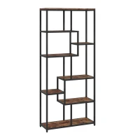 HOMCOM Seven-Tier Geometric Bookcase - Brown/Black(m-1)