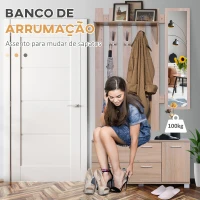 HOMCOM Móvel Cabide de Entrada com Espelho Ganchos e Sapateira Móvel de Entrada com 3 Ganchos Prateleira e 2 Gavetas para Corredor Carvalho(m-6)