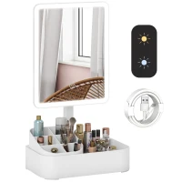 HOMCOM Makeup Mirror with Lights, Rechargeable Vanity Mirror w/ Touch Screen, 2 Lighting Modes and 180° Rotation, White(m-11)