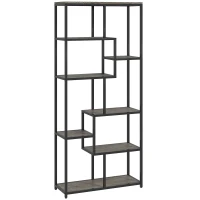 HOMCOM Seven-Tier Geometric Bookcase - Grey/Black(m-1)