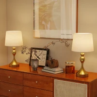 HOMCOM Bedside Lamps Set of 2, Modern Table Lamps with 3 Colour Temperatures, USB A+C Charging Ports and Linen Shade for Living Room Bedroom Office, Gold Tone(m-8)