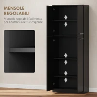 HOMCOM Mobile Contenitore Minimal con 2 Armadietti e Mensole Regolabili, in Legno Nero, 59x31x155 cm(m-5)
