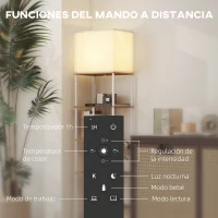 HOMCOM Lámpara de Pie con Estantes Temperaturas de Color Ajustable 3000K-6500K Control Remoto Bombilla E27 Natural(m-5)