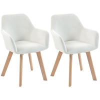 HOMCOM 2er-Set Esszimmerstühle Gepolsterter Sitz mit Samtoptik Holzbeine, creme