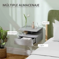 HOMCOM 2 Mesitas de Noche Flotantes con 1 Cajón y Estante Abierto Diseño Moderno 35x32x22,5 cm Gris(m-5)
