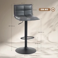 HOMCOM Set of Two Modern Faux Leather Bar Stools - Dark Grey(m-3)