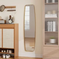 HOMCOM Espejo de pared Espejo con marco metálico Espejo decorativo colgante Espejo de pasillo, 160 x 40 x 3 cm, Dorado(m-2)