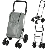 HOMCOM Carrito de Compra Plegable de 46 L Carro 3 en 1 con 6 Ruedas Bolsa Térmica y Asa Ajustable 44x58x100 cm Gris(m-1)