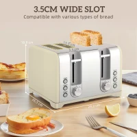 HOMCOM Retro 3000W Kettle and Toaster Set - Cream(m-8)