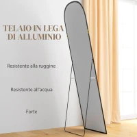 HOMCOM Specchio da Terra e Parete Moderno in Lega di Alluminio con Supporto Pieghevole, 50x170 cm, Nero(m-6)