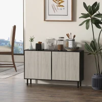 HOMCOM Buffet de cuisine meuble de rangement 2 placards avec étagères réglables, 121 x 37 x 75 cm, noir et aspect bois gris(m-10)