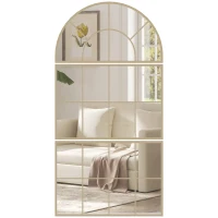 HOMCOM Oglindă de perete arcuită oglindă de perete în formă de fereastră set de 3 piese cadru din metal 76 x 150 cm auriu(m-8)