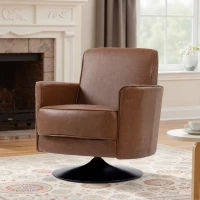 HOMCOM Upholstered Swivel Accent Chair with Thick Padding, Brown(m-8)