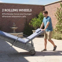 Outsunny 2 Seater Rattan Sun Lounger Set with Side Table-Grey(m-6)