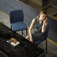 HOMCOM Set de 2 Taburetes Altos con Tapizado Aterciopelado y Patas de Acero para Cocina Comedor Barra 41x52x97 cm Azul(m-7)