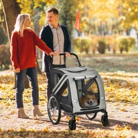 PawHut Remorque à vélo pour chien convertible jogger 2 en 1 pour animaux avec drapeau réflecteurs - gris et noir(m-10)