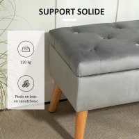 HOMCOM Banc de rangement coffre de rangement tissu effet velours pieds en bois charge max. 120 kg 80 x 35 x 42 cm, gris(m-6)