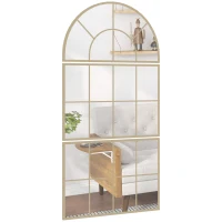 HOMCOM Oglindă de perete arcuită oglindă de perete în formă de fereastră set de 3 piese cadru din metal 76 x 150 cm auriu(m-7)