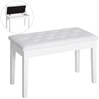 HOMCOM Taburete de Piano Banco de Teclado con Espacio de Almacenamiento Bajo del Asiento de Cuero Sintético 76x36x50 cm Blanco(m-10)