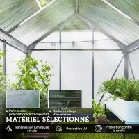 Outsunny Serre de jardin polycarbonate 190 x 132 x 201 cm résistant aux UV 30+ fondation renforcé gouttière gris(m-5)