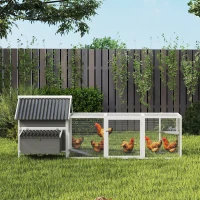 PawHut Grand poulailler pour 7-10 poules, perchoirs, balançoire, fenêtre, nichoirs, grillage, Gris(m-4)