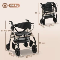 HOMCOM Rollator Walker Wheelchair, with Seat - Black(m-3)