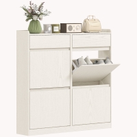 HOMCOM Meuble à chaussures 8 paires avec 2 tiroirs coulissants et 4 tiroirs rabattables, 98 x 19,2 x 95,3 cm, blanc