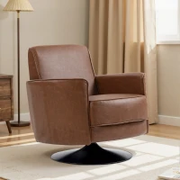 HOMCOM Upholstered Swivel Accent Chair with Thick Padding, Brown(m-9)