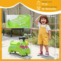 AIYAPLAY Kids Ride On Car, Dinosaur Foot to Floor Slider with Storage, Toddler Walker with Light, Sounds, Green(m-3)