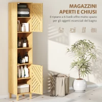 HOMCOM Mobile Colonna Bagno con 2 Armadietti e 2 Ripiani con Scaffale Regolabile, in Bambù e Truciolato, 32x30x170 cm(m-4)