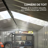 Outsunny Abri de jardin 5,4 m² 2,77 x 1,95 x 1,92 m kit de fondation porte coulissante ventilations tôle acier, gris clair(m-4)