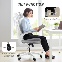 HOMCOM Ergonomic Office Chair with Foldable Backrest, 2D Headrest - Light Grey(m-8)