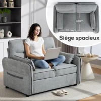 HOMCOM Canapé 2 places, canapé de salon en velours égyptien, 2 oreillers inclus, poche latérale, 136 x 81 x 90 cm, gris(m-5)