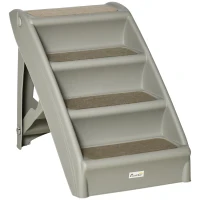 PawHut Escalier pour chien pliant à 4 marches antidérapantes escalier pour animaux en plastique 62 x 38 x 49,5 cm gris(m-11)