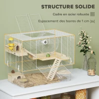 PawHut Cage à hamster à 3 niveaux, cage rongeur avec roue d'exercice, plateau profond transparent, 59 x 35,5 x 47 cm, blanc(m-7)