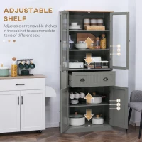 HOMCOM 180cm Tall Kitchen Pantry Cupboard, Freestanding Storage Cabinet with 5 Tier, Adjustable Shelves,  Drawer, Grey(m-6)
