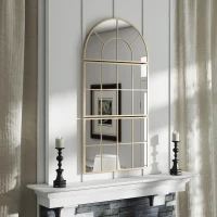 HOMCOM Oglindă de perete arcuită oglindă de perete în formă de fereastră set de 3 piese cadru din metal 76 x 150 cm auriu(m-4)