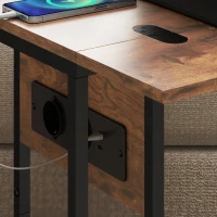 HOMCOM Table d'appoint bout de canapé avec station de charge, plateau pliable, 39 x 29 x 57 cm, brun rustique et noir(m-9)