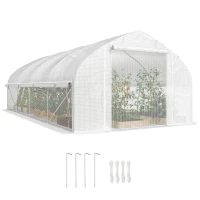 Outsunny Tunnelgewächshaus 6x3x2 m mit UV-Schutz und aufrollbarer Tür mit Reißverschluss Seitenwände mit Netz Weiß(m-7)