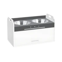 PawHut Comedero elevado con armario de almacenamiento, 2 cuencos con anillos antideslizantes, 60 x 30 x 35,5 cm, blanco(m-1)