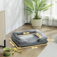 PawHut Dog Sofa Bed, Washable Pet Bed with Removable Cover and Non-Slip Bottom for Cats and Small Dogs, Grey(m-3)