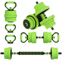 SPORTNOW 40kg 6-In-One Adjustable Weight Dumbbells Set, Barbell, Kettlebell, Push Up Stand - Green(m-10)