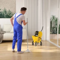 HOMCOM Chariot de ménage avec essoreuse à pression seau 26 L, poignée et serpillère, 45 x 31 x 90 cm, jaune(m-10)