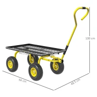 Outsunny Carrello da Giardino in Acciaio con Capacità 150 kg e Maniglia Rivestita, 94x48.5x100 cm, Giallo e Nero(m-3)