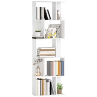HOMCOM Bookcase, S-Shaped Wooden Bookshelf, 5 Tiers Freestanding Storage Shelf, Home Office Display Stand Rack, White(m-10)
