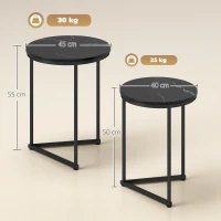 HOMCOM Set of Two Marble-Effect Nest of Tables - Black Marble Effect(m-3)